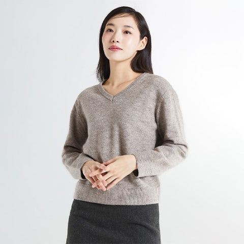 SPAO Women Long Sleeve V Neck Pullover SPKWF12W03 Brown