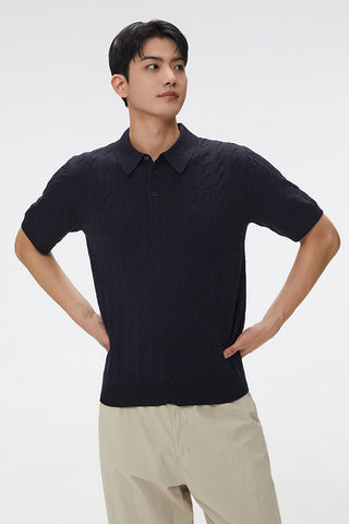 Men Short Sleeve Cable Knit Polo