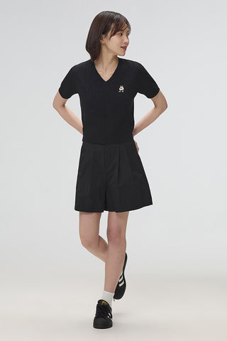 Women Short Sleeve Woodie Knit Tee