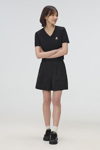 Women Short Sleeve Woodie Knit Tee
