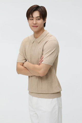 Men Short Sleeve Collar Knit