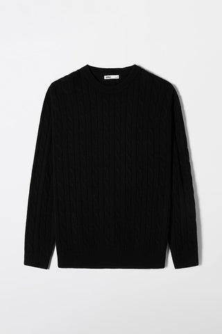 Men Long Sleeve Cable Sweater - Black