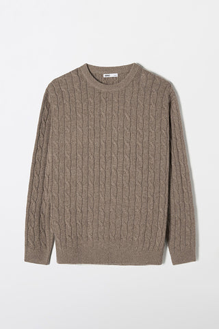 Men Long Sleeve Cable Sweater - Beige