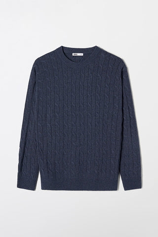 Men Long Sleeve Cable Sweater - Blue
