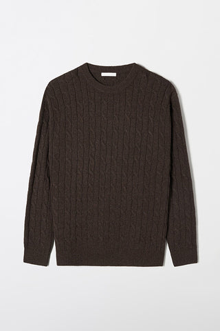Men Long Sleeve Cable Sweater - Brown