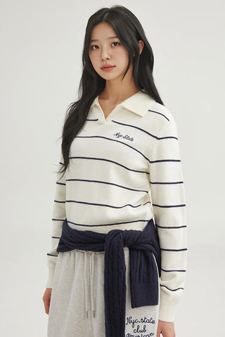 Women Long Sleeve Stripe Pullover