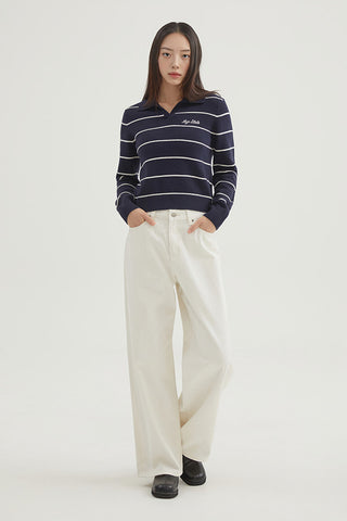 Women Long Sleeve Stripe Pullover - Navy