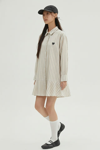 Women Long Sleeve Oversized Dress - Beige