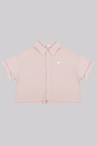 Women Short Sleeve Oversized Crop Shirt - L/Pink