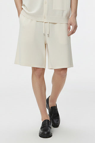 Men Banding Yarn Knit Shorts - Cream