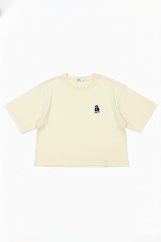 Women Short Sleeve Oversized Woodie Tee - Cream