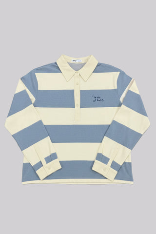 Women Long Sleeve Oversized Polo Tee - L/Blue