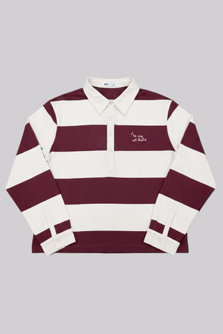 Women Long Sleeve Oversized Polo Tee - Dark Burgundy