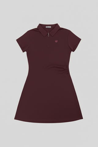 Women Short Sleeve Woodie Polo Dress - Dark Burgundy