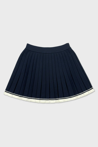Women Banding Knit Pleated Skirts - Navy
