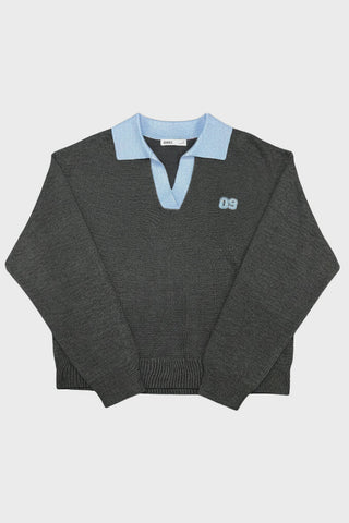 Women Long Sleeve Oversized Polo V-Neck Tee