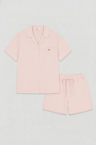 Unisex Short Sleeve Woodie Pajamas - L/Pink