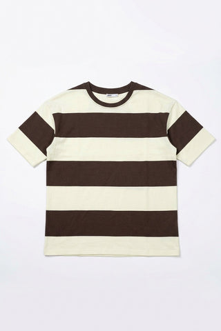 Men Short Sleeve Stripe Tee - D/Brown