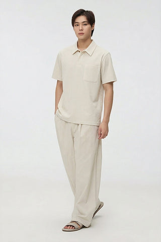 Men Short Sleeve Stripes Pocket Polo