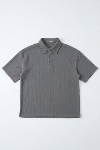 Men Short Sleeve Oversized Textured Polo Tee - Grey