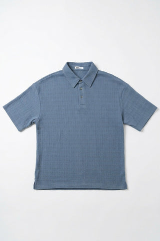 Men Short Sleeve Oversized Textured Polo Tee - Dst Blue