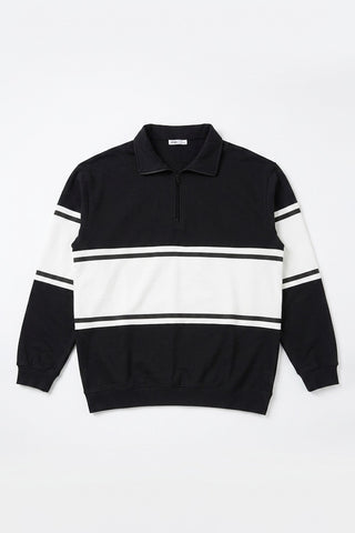 Men Long Sleeve Half Zip-Up Collar Pullover - Black