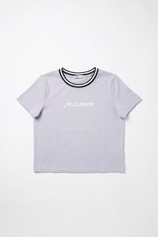 Women Short Sleeve Graphic Baby Tee - L/Purple