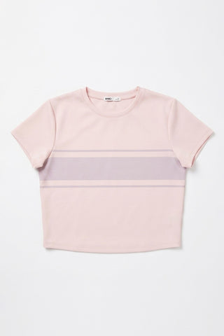 Women Short Sleeve Stripe Baby Tee - L/Pink