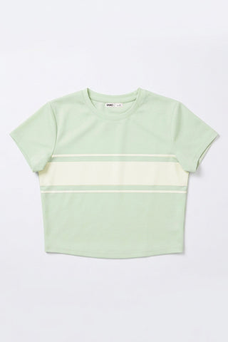 Women Short Sleeve Stripe Baby Tee - Light Olive Green