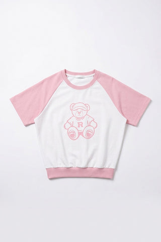 Women Short Sleeve Oversized Woodie Sweatshirt - Pink