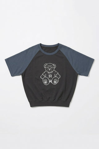 Women Short Sleeve Oversized Woodie Sweatshirt - Charcoal