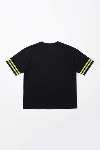 Women Short Sleeve Oversized Varsity Tee - Black