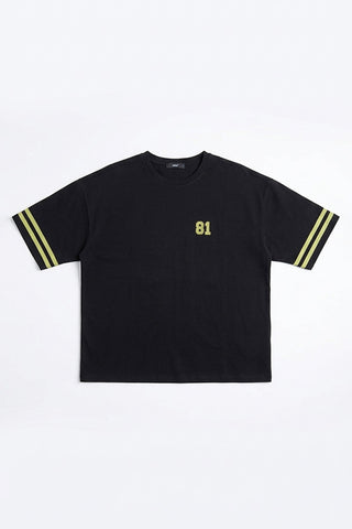 Women Short Sleeve Oversized Varsity Tee - Black