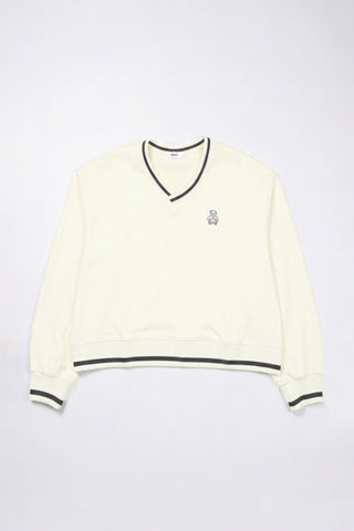 Women Long Sleeve Oversized V-Neck Sweatshirt - Cream