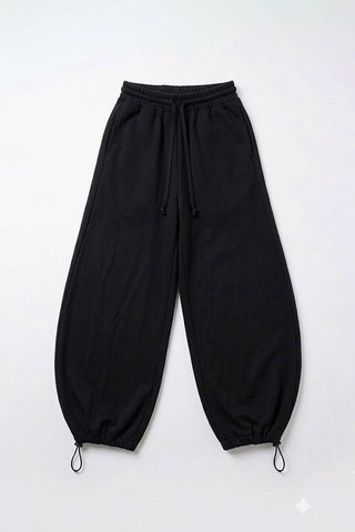 Women Long Knit Barrel Pants - Black