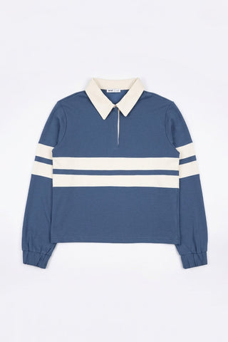Women Long Sleeve Oversized Collar Sweatshirt Navy