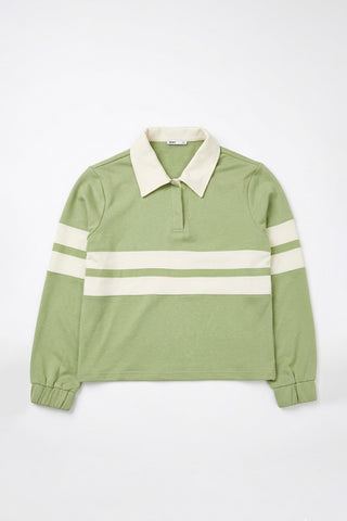 Women Long Sleeve Oversized Collar Sweatshirt Tea Green