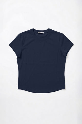 Women Short Sleeve Plain Tee - Navy