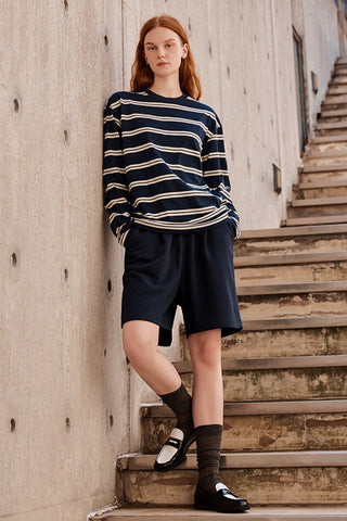 Men Long Sleeve Stripe Tee - Navy