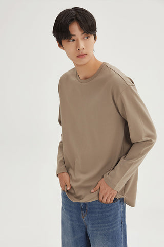 Men Long Sleeve Milano Loose Fit Tee - Beige