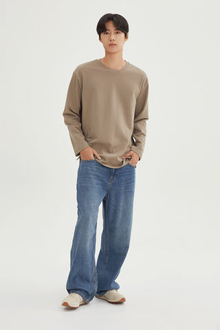 Men Long Sleeve Milano Loose Fit Tee - Beige