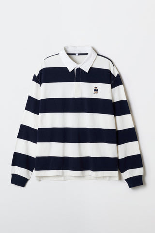 Men Long Sleeve Woodie Stripe Pullover - Navy