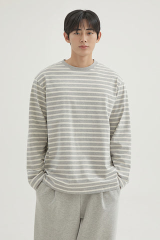 Men Long Sleeve Loose Fit Stripe Tee
