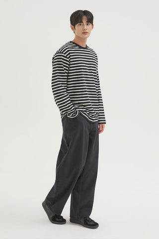 Men Long Sleeve Loose Fit Stripe Tee - Navy