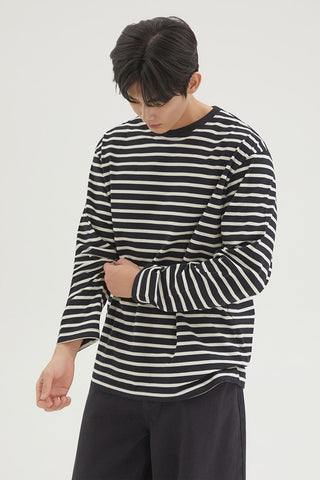 Men Long Sleeve Loose Fit Stripe Tee - Mix