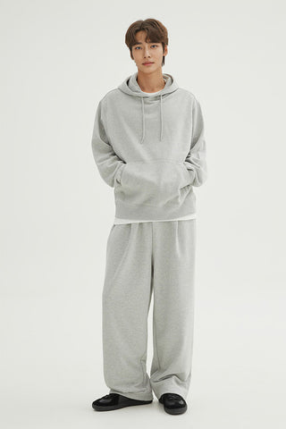 Men One Tuck Wide Sweatpants - Melange Grey