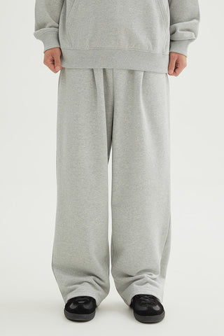 Men One Tuck Wide Sweatpants - Melange Grey