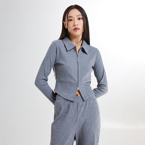 SPAO Women Long Sleeve Zip Up Cardigan SPMZE37G02 Grey