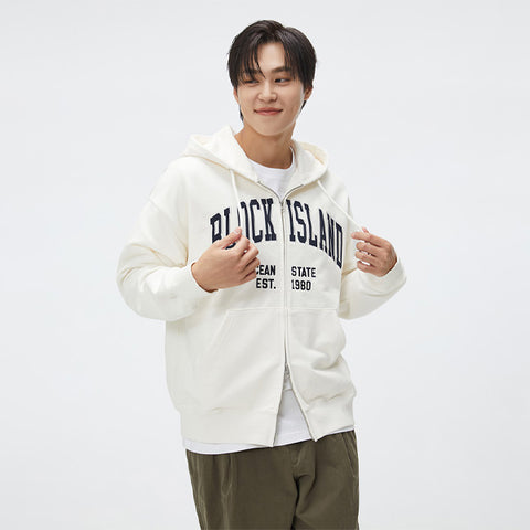 SPAO Men Long Sleeve Zip Up Hoodie SPMZF23C41 Cream