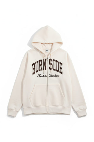 Men Long Sleeve Applique Zip-Up Hoodie